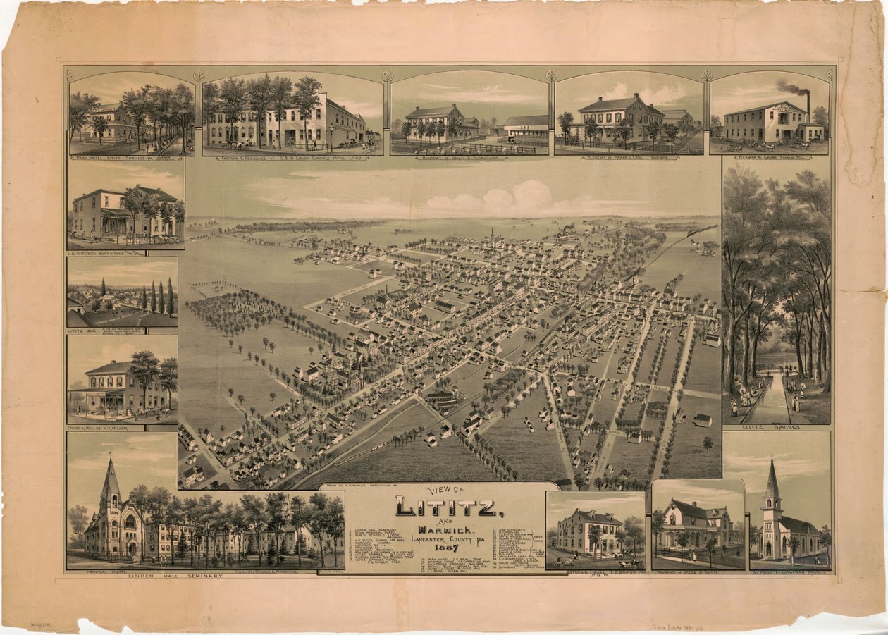 Lititz és Warwick kilátása, Lancaster megye, Pa.: 1887 alkotó: T. M. Fowler