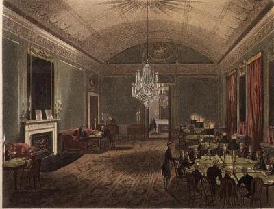 Nagyszerű előfizetéses szoba a Brooks-ban Ackermann „London mikrokozmoszából” alkotó: T. and Pugin A.C. Rowlandson