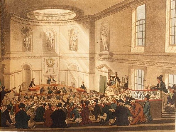 India House, az eladó szoba, pub. írta Ackermann alkotó: T. and Pugin A.C. Rowlandson