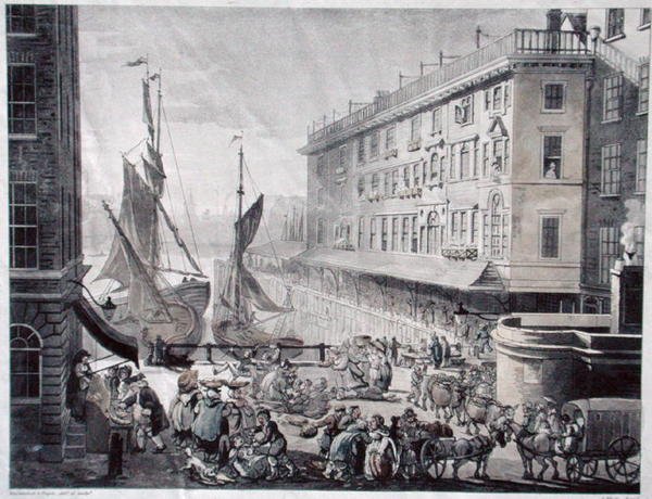 Billingsgate Market, metszett: J. Bluck (fl.1791-1819) (akvatinta) alkotó: T. and Pugin A.C. (after) Rowlandson