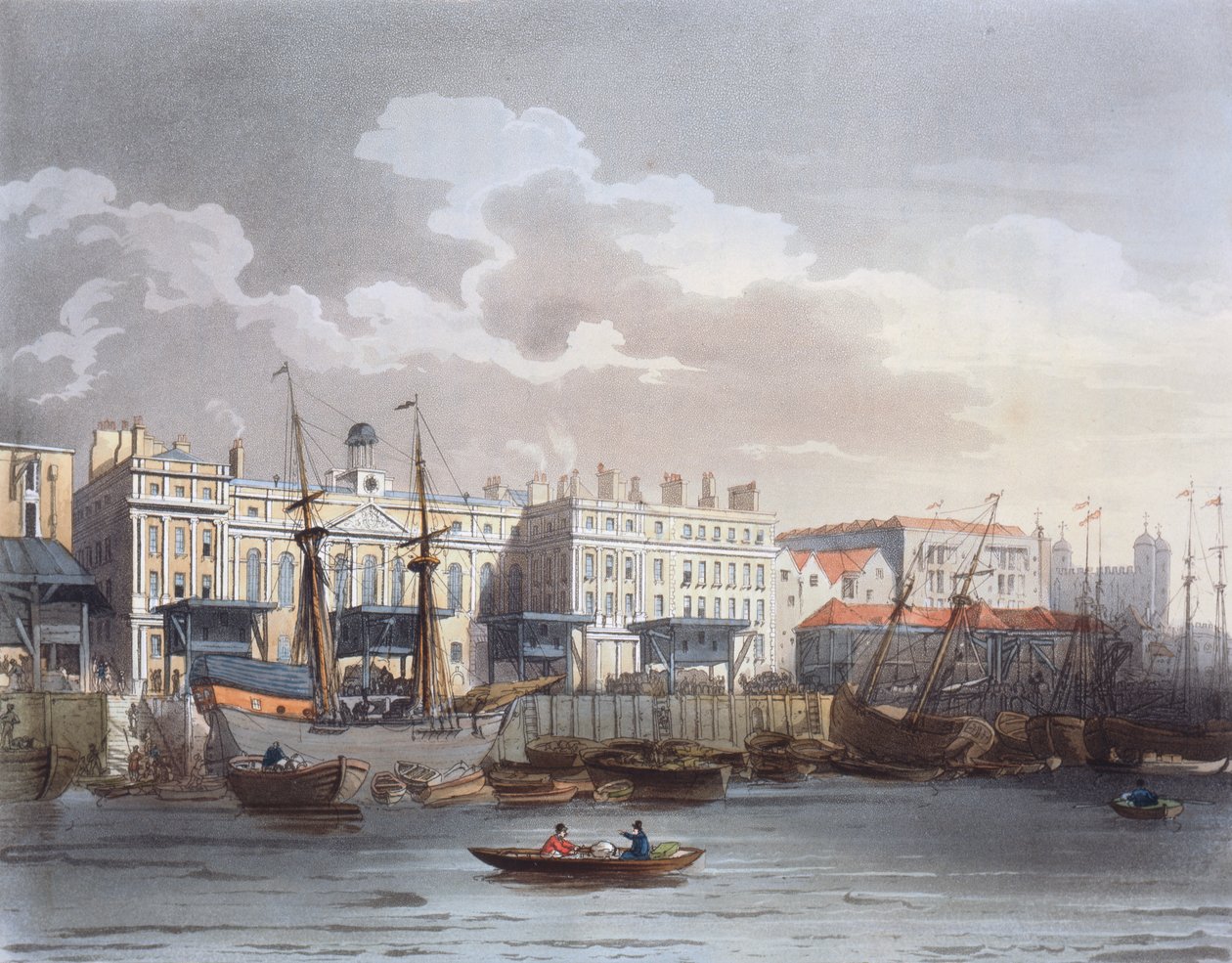 Vámház a Temzéről, Ackermann „London mikrokozmosza” című művéből, John Bluck metszete (fl.1791-1819) alkotó: T. and Pugin A.C. (after) Rowlandson