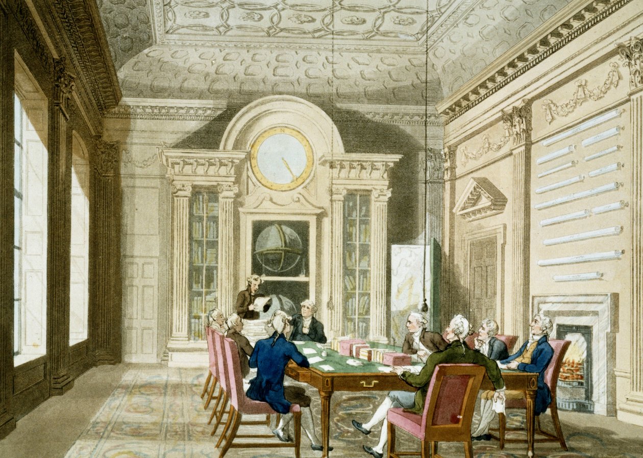 A brit admirális adminisztrációs szobája. Január 1-jén közzétett színes metszet alkotó: T. & Pugin A.C. (1762 1832) (after) Rowlandson