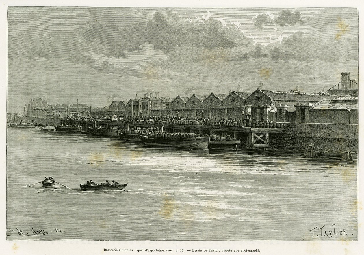 Guinness Sörgyár, export dokk. Taylor metszet a Három hónap Írországban című történet illusztrálására, 1889-ben, Marie Anne de Bovet, in le tour du monde 1890, rendező: Edouard Charton (1807-1890), Hachette, Párizs. alkotó: T Taylor