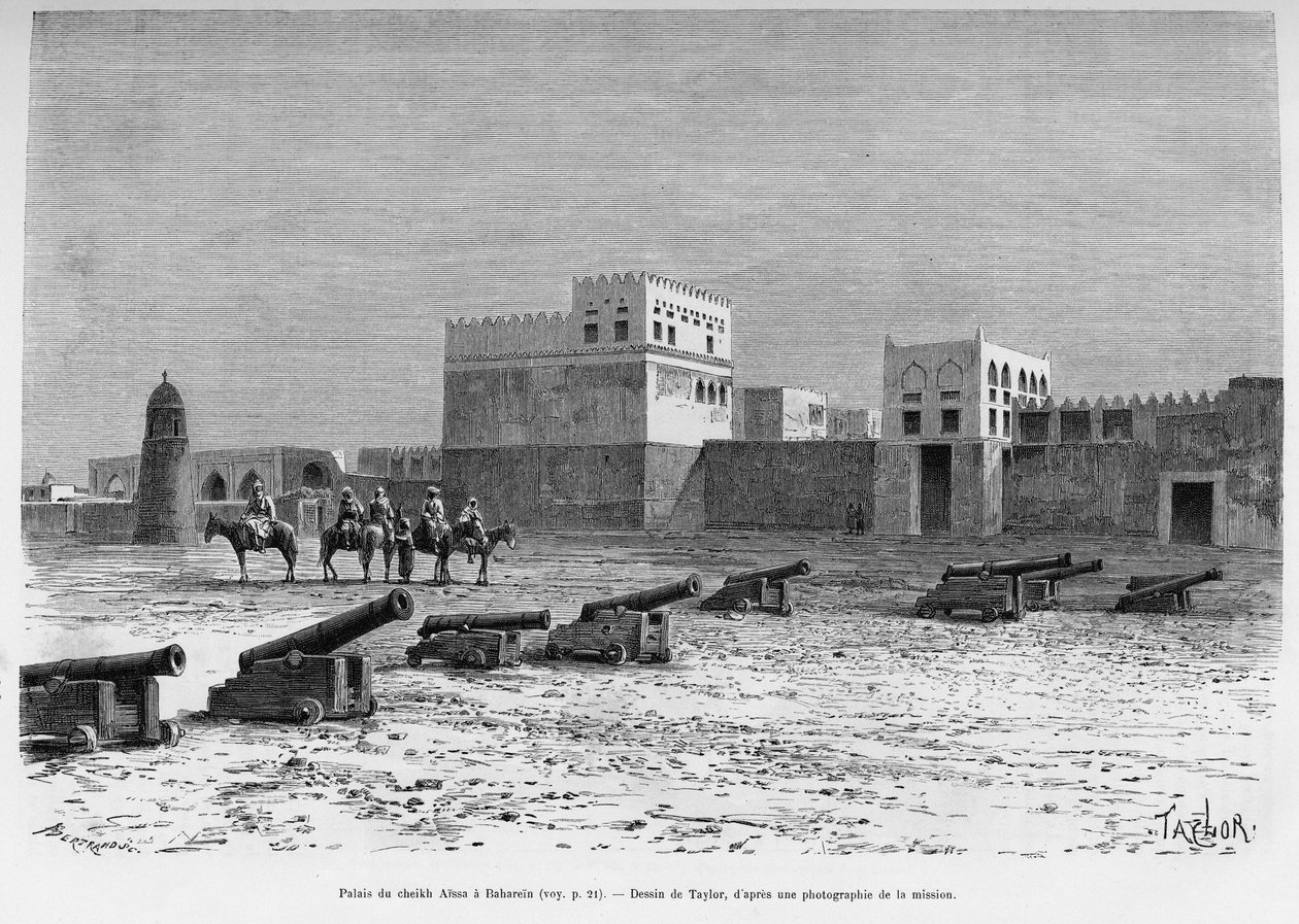 Sheikh Aissa palota Bahreinben, Csádban. Taylor metszete az A Suse, journal des excavilles című történet illusztrálására alkotó: T Taylor