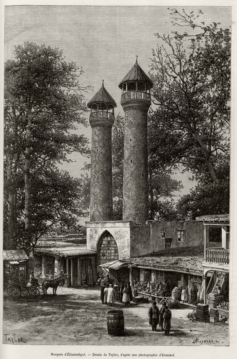 Elisabethpol (vagy Gandja, vagy Kirovabad, Azerbajdzsán) mecsetje. Taylor gravírozása Madame B.Chantre akadémiai tiszt „A travers l