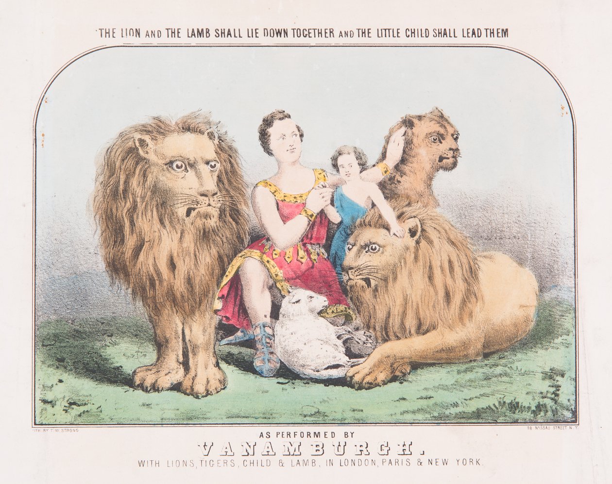 Az oroszlán és a bárány együtt fekszenek, és a kisgyermek vezeti őket, 1840 körül (akvarell papíron) alkotó: T. W. Strong