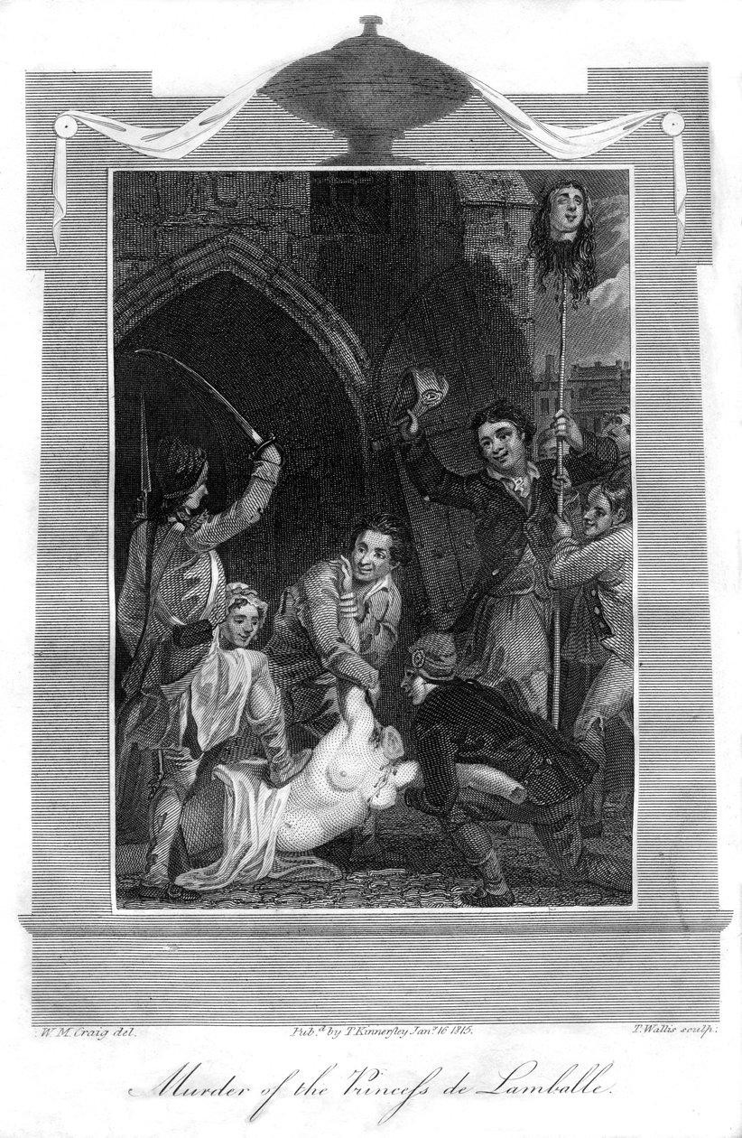 Lamballe hercegnő meggyilkolása, 1816. alkotó: T. Wallis