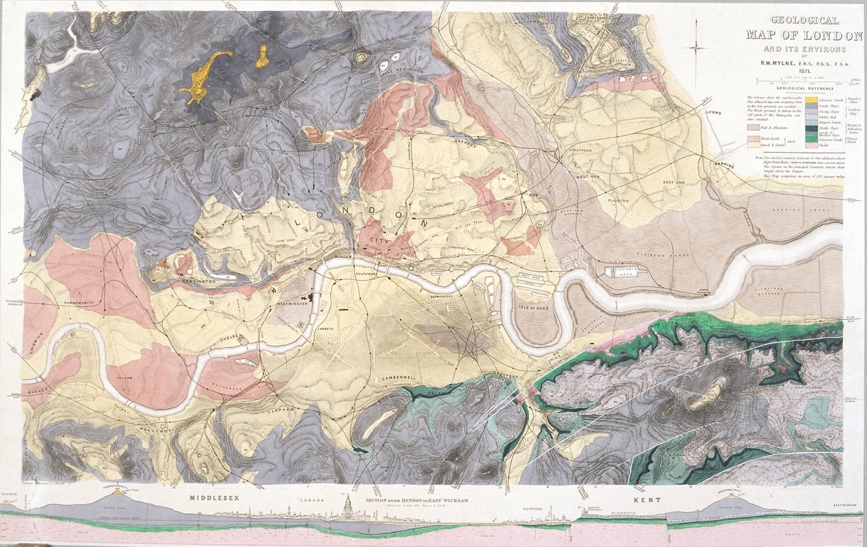London és környéke geológiai térképe, 1871 alkotó: T Walsh