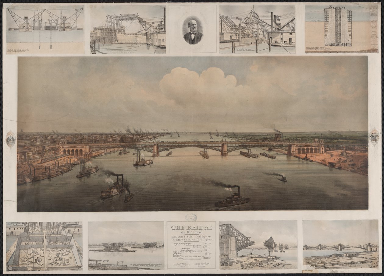 A St Louis-i híd, 1874 körül (kromolitográfia) alkotó: T. Welcker