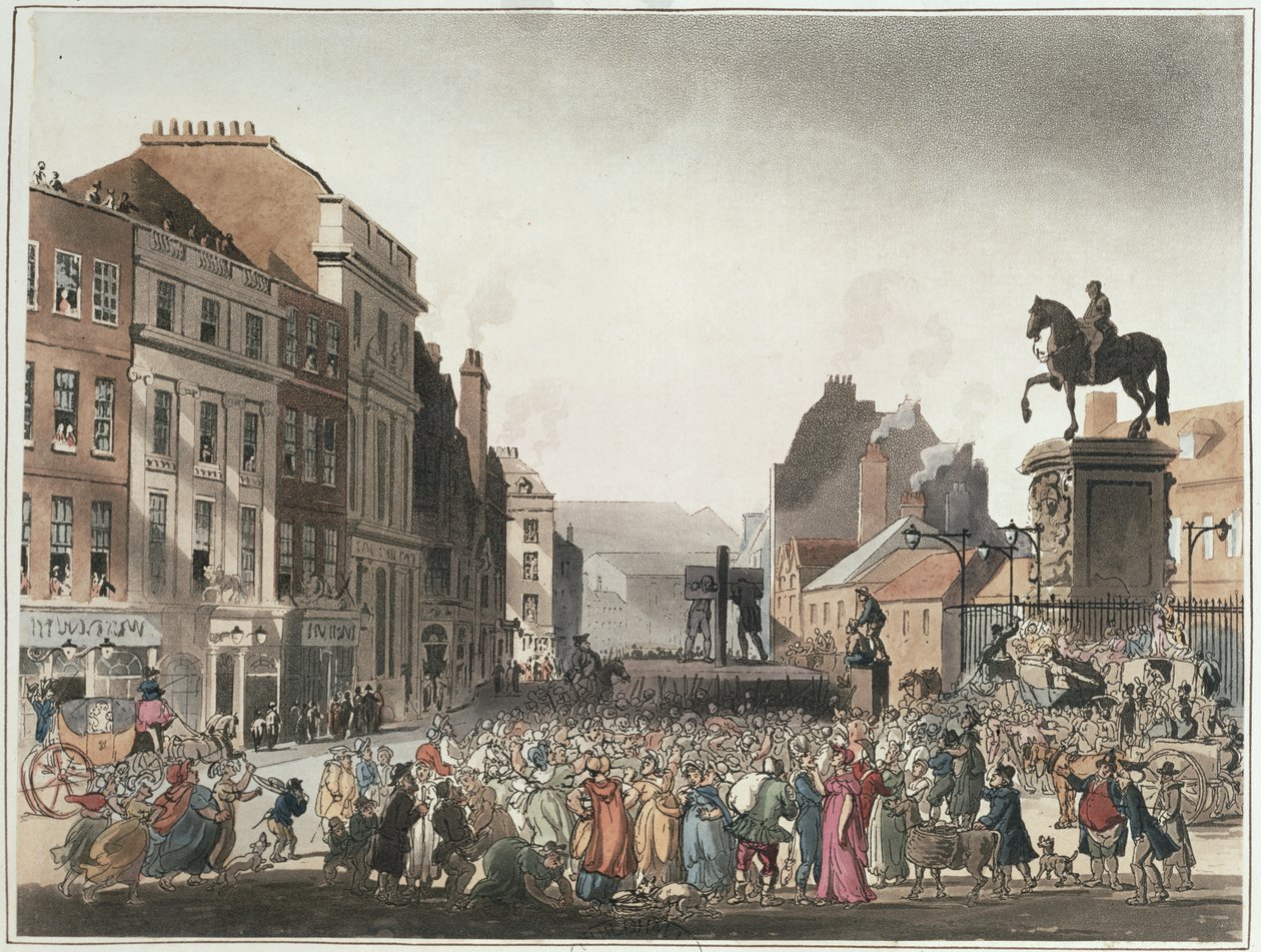 Pillory a Charing Crossnál Ackermann „London mikrokozmoszából” alkotó: T. and Pugin A.C. Rowlandson