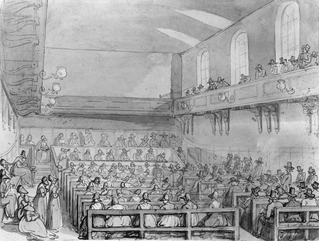 Kvékerek gyülekeznek egy londoni találkozóházban alkotó: T. and Pugin A.C. Rowlandson
