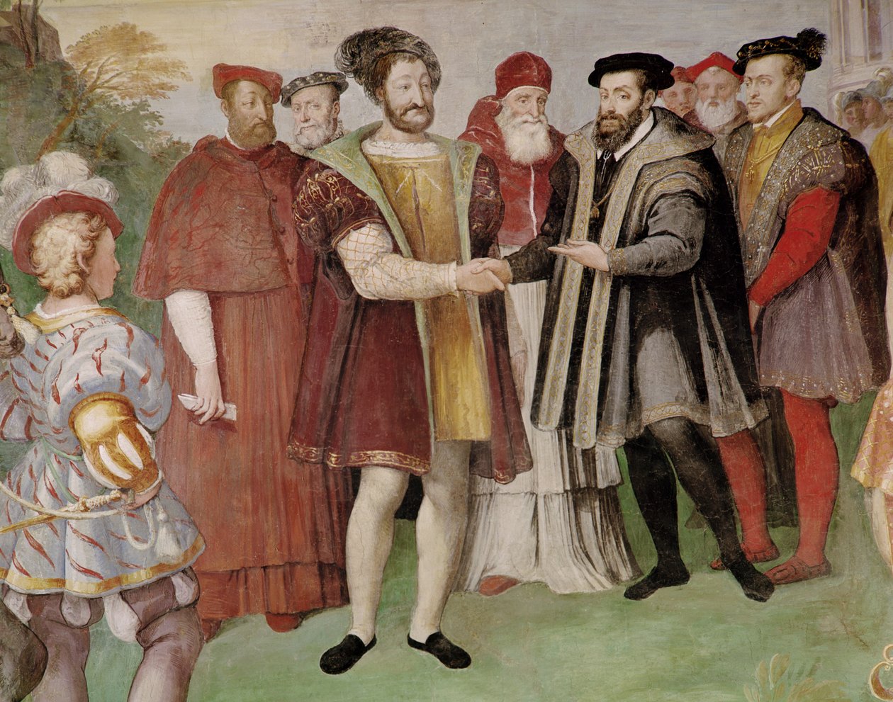 A nizzai békeszerződés I. Ferenc (1494-1547) és V. Károly (1500-58) között a „Sala del Consiglio Trento”-ból (133346. részlet) alkotó: Federico Zuccaro