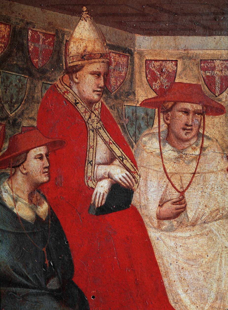 Assisi Szent Ferenc története: III. Innocenzo (Innocentius) pápa (1160-1216) ábrázolása, a ferences uralom megerősítése 1210-ben. Részlet. Taddeo Gaddi freskója (1295/1300-1366), Firenze, Galleria dell