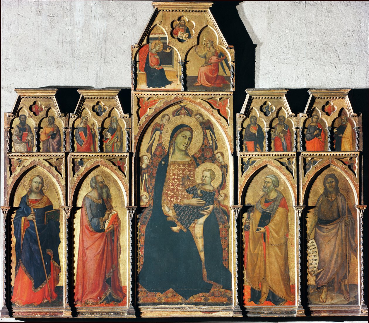 Szűz gyermekes Szent Jakabbal, Szent János evangélistával, Szent Péterrel és Keresztelő Szent Jánossal - tempera a táblán, 1350-1353 alkotó: Taddeo Gaddi