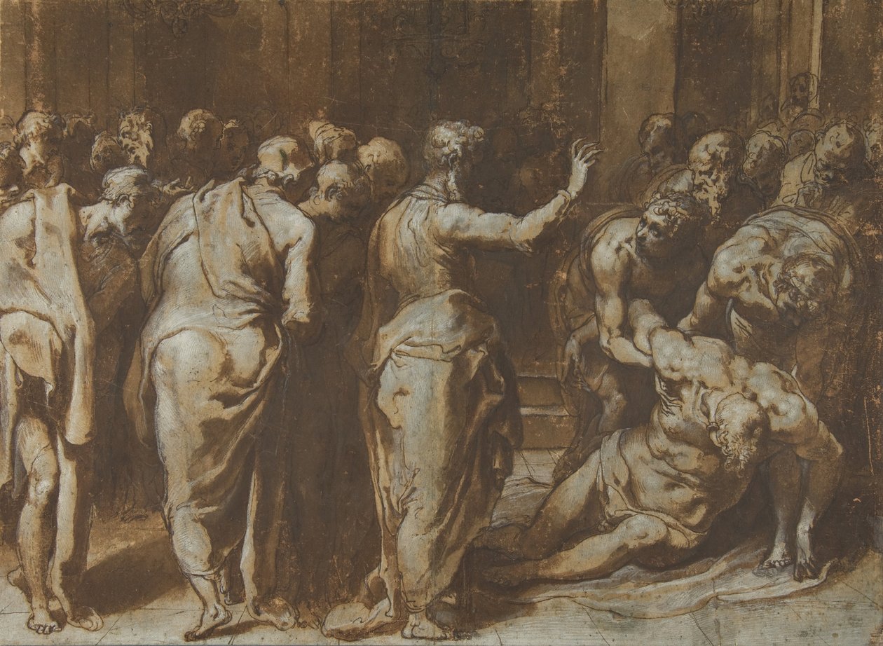 Szent Pál Eutikhoszt életre kelti, 1529-66. alkotó: Taddeo Zuccaro
