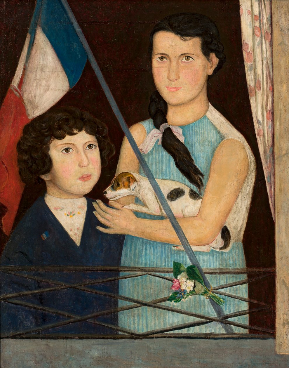 Két gyermek francia zászlóval alkotó: Tadeusz Makowski