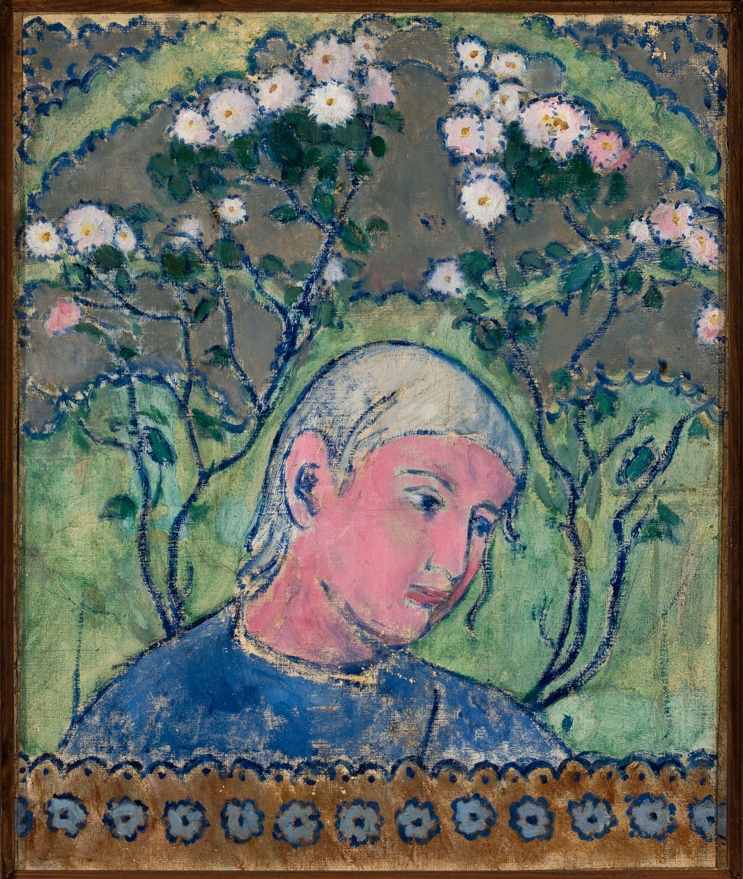 Lányfej virágokkal alkotó: Tadeusz Makowski