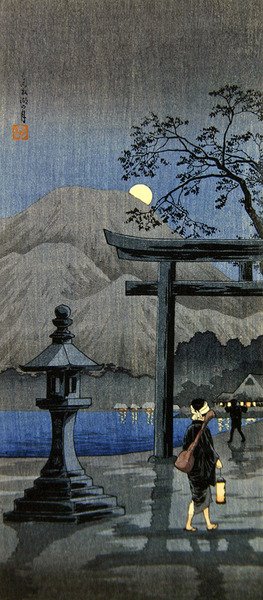 Lámpás és Tori kapu (színes fametszet) alkotó: Takahashi  Hiroaki