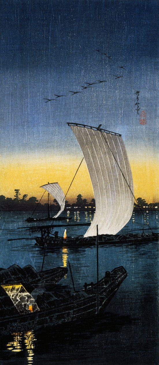 Sekiyado esti nézet, 1930 körül (O-tanzaku fametszet) alkotó: Takahashi  Hiroaki