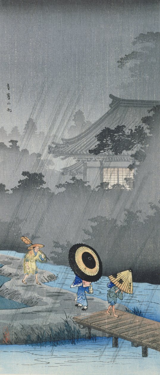 Három figura az esőben (színes fanyomat) alkotó: Takahashi  Hiroaki