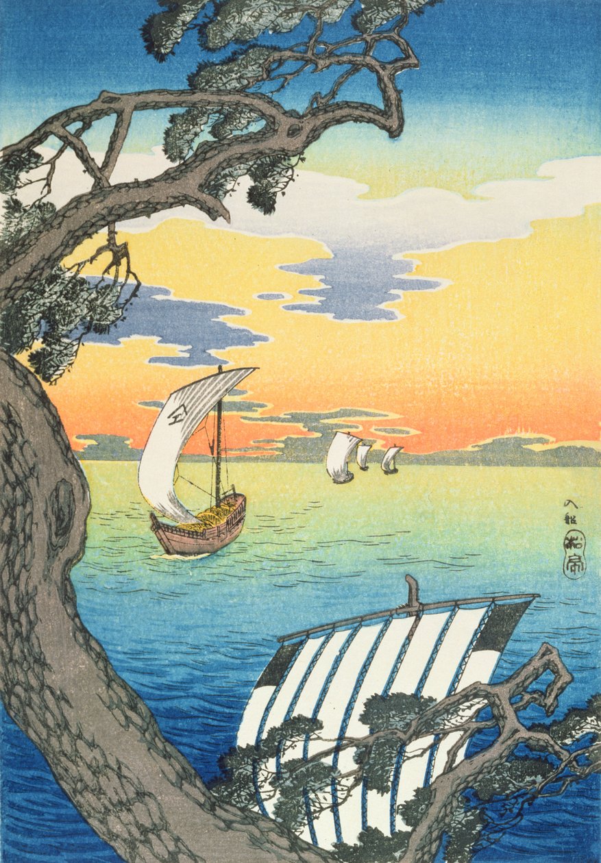 Visszatérő csónakok, 1930-as évek (színes fatömbnyomat) alkotó: Takahashi Hiroaki