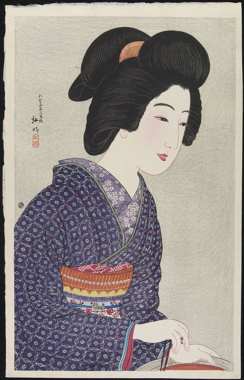 Nő ül a tűzhely mellett, 1925. február alkotó: Takahashi Hiroaki