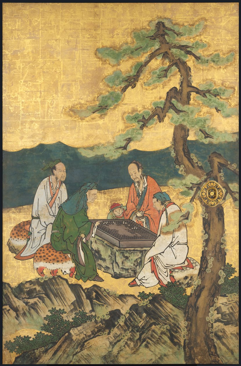 A Game of Go, a Négyestől 17. század eleji teljesítmények (Csúszó képernyő; tinta, szín és arany papíron) alkotó: Takanobu Kano