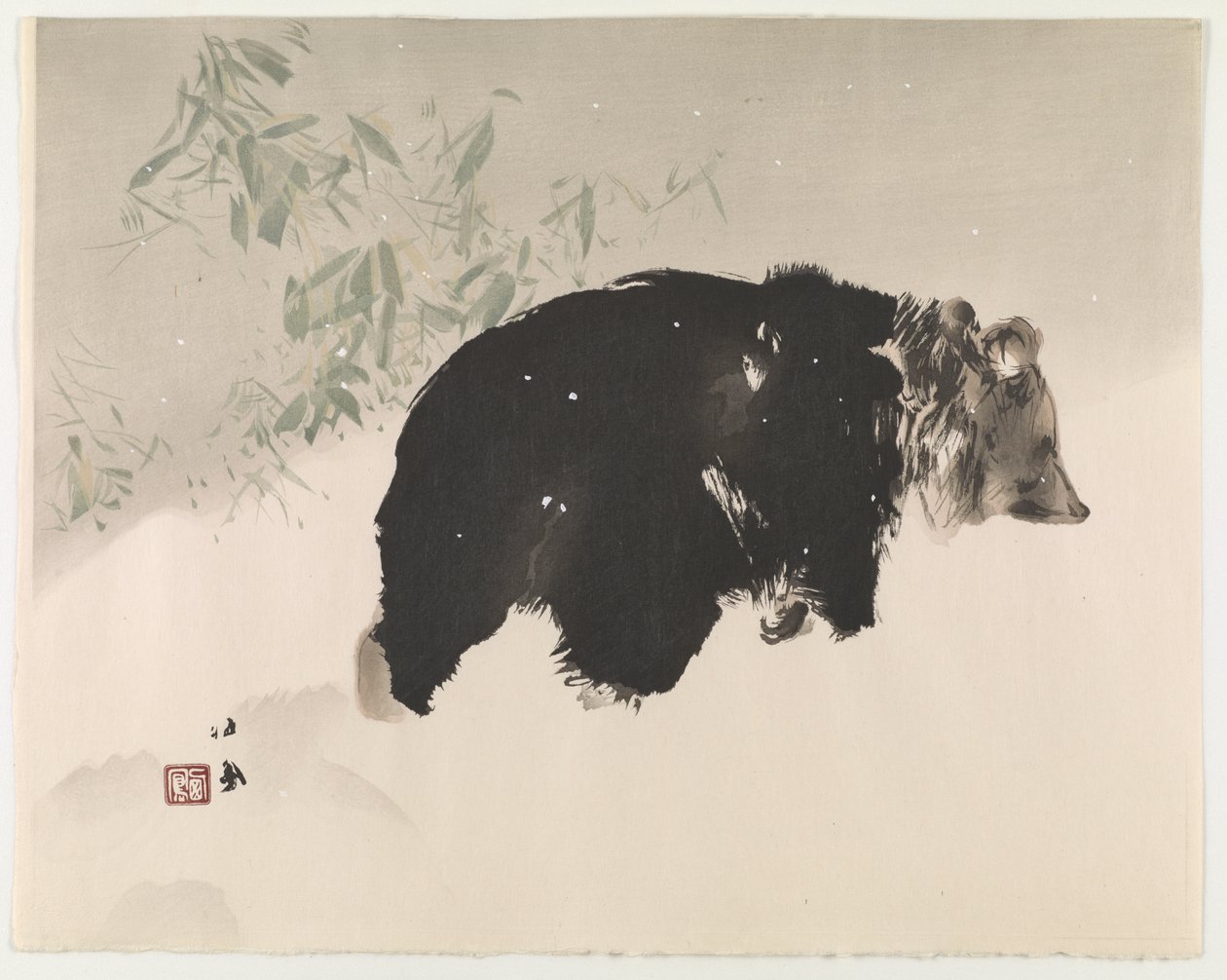 Medve a hóban, 1940 (színes fatömbnyomat) alkotó: Takeuchi Seiho