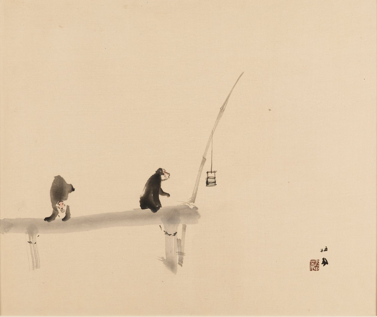 Woodblock nyomat – Két majom a mólón, 19. század vége – 20. század eleje alkotó: Takeuchi Seiko