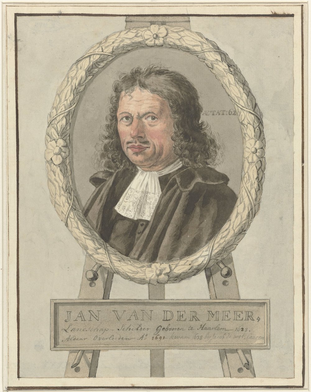 Idősebb Johannes van der Meer portréja babérkoszorúban egy festőállványon alkotó: Tako Hajo Jelgersma (possibly)
