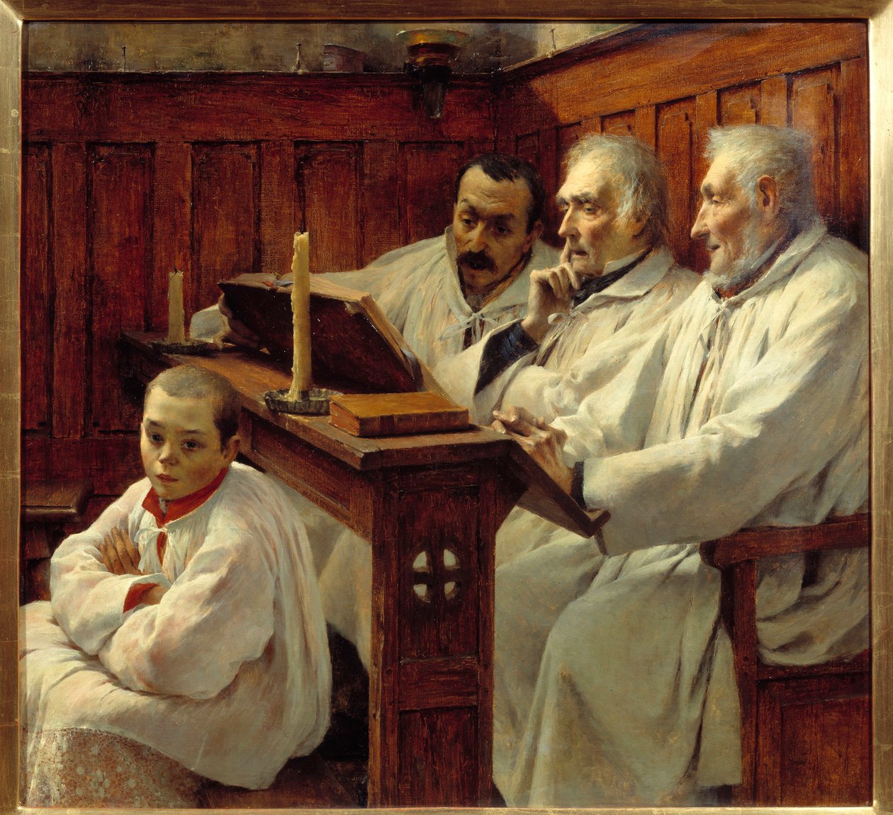 A Creed Priests és a kórusgyerek a Bibliát olvassa. Tancrede Bastet festménye (1858-1942) 20. századi Grenoble, Musee des Beaux Arts Figyelem! Ennek a műnek a felhasználása harmadik féltől kérhető engedélyezési kérelmet vagy további díjakat vonhat maga utá alkotó: Tancrede Bastet