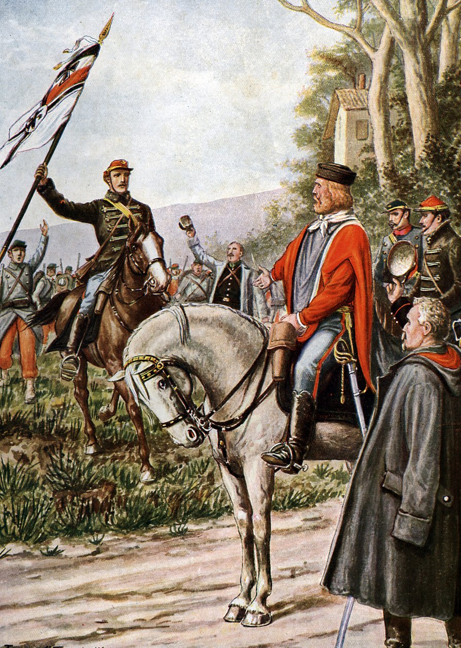 1870-es francia-porosz háború: Giuseppe Garibaldi olasz hazafi a dijoni csatákban alkotó: Tancredi Scarpelli