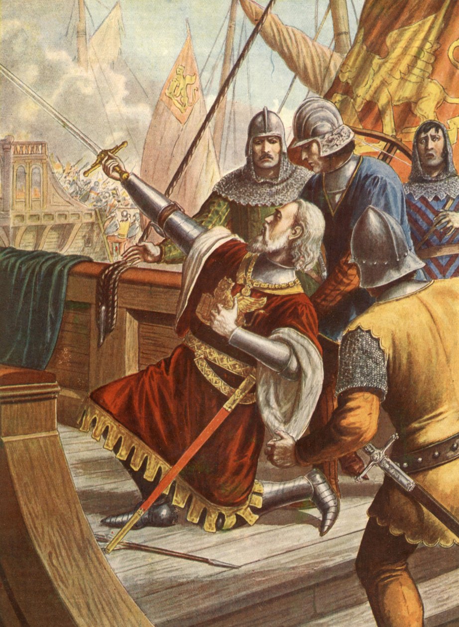 Luciano Doria olasz admirális, aki 1379-ben halt meg a genovai és velencei háborúban, illusztráció, 30-as évek alkotó: Tancredi Scarpelli