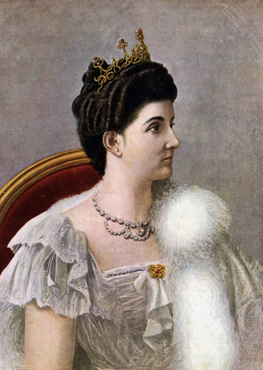 Portrait of the Queen of Italy Helene (Elena) of Montenegro (1873-1952) Illustration by Tancredi Scarpelli (1866-1937) from “Storia d