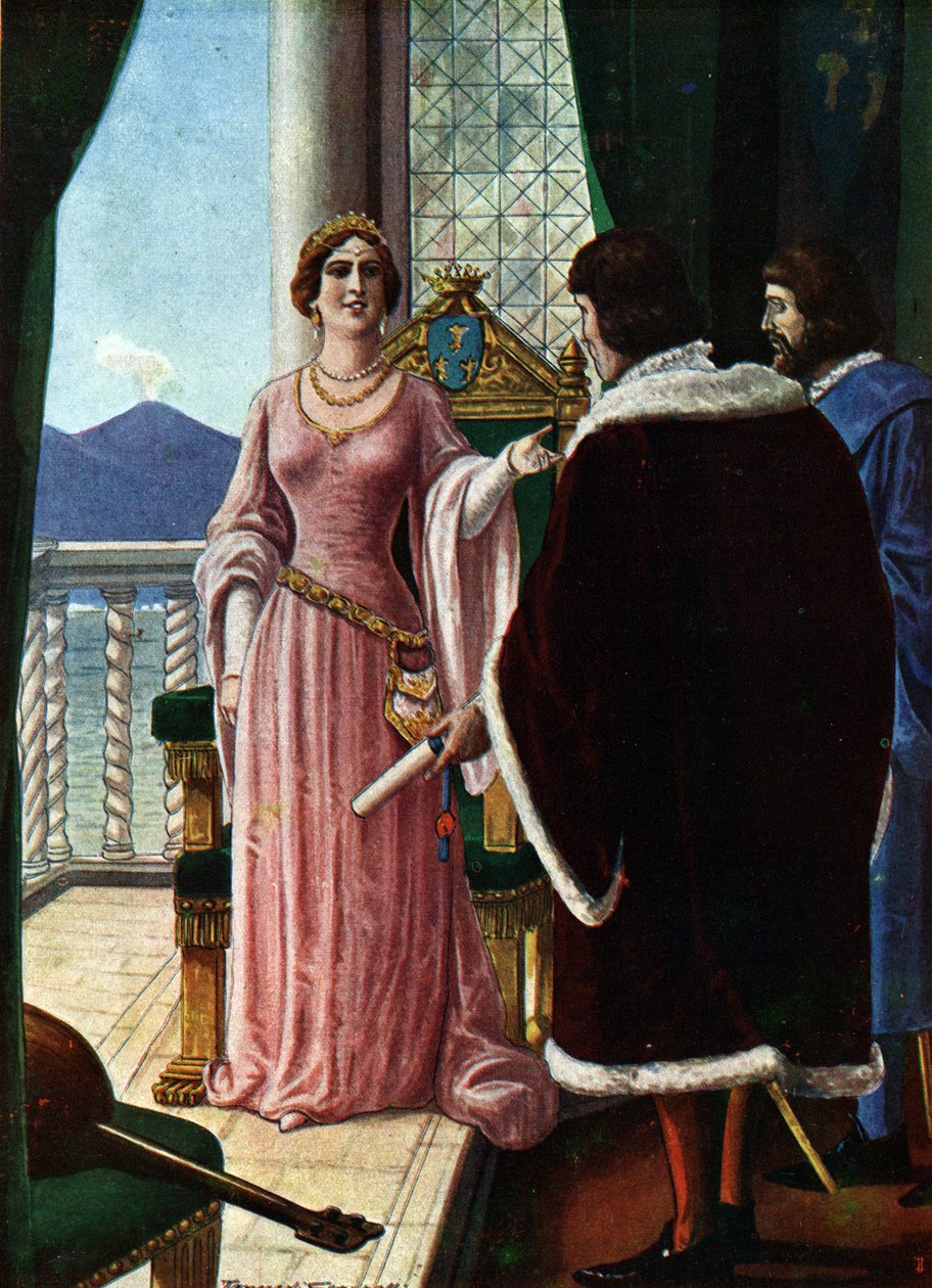 II. Joanna nápolyi királynő (Giovanna di Napoli vagy Anjou Durazzo) (1373-1435) örökbefogadó fiát, Anjou-i Lajost (1403-1434) jelölte ki. Tancredi Scarpelli (1866-1937) illusztrációja a "" Sto-ból alkotó: Tancredi Scarpelli