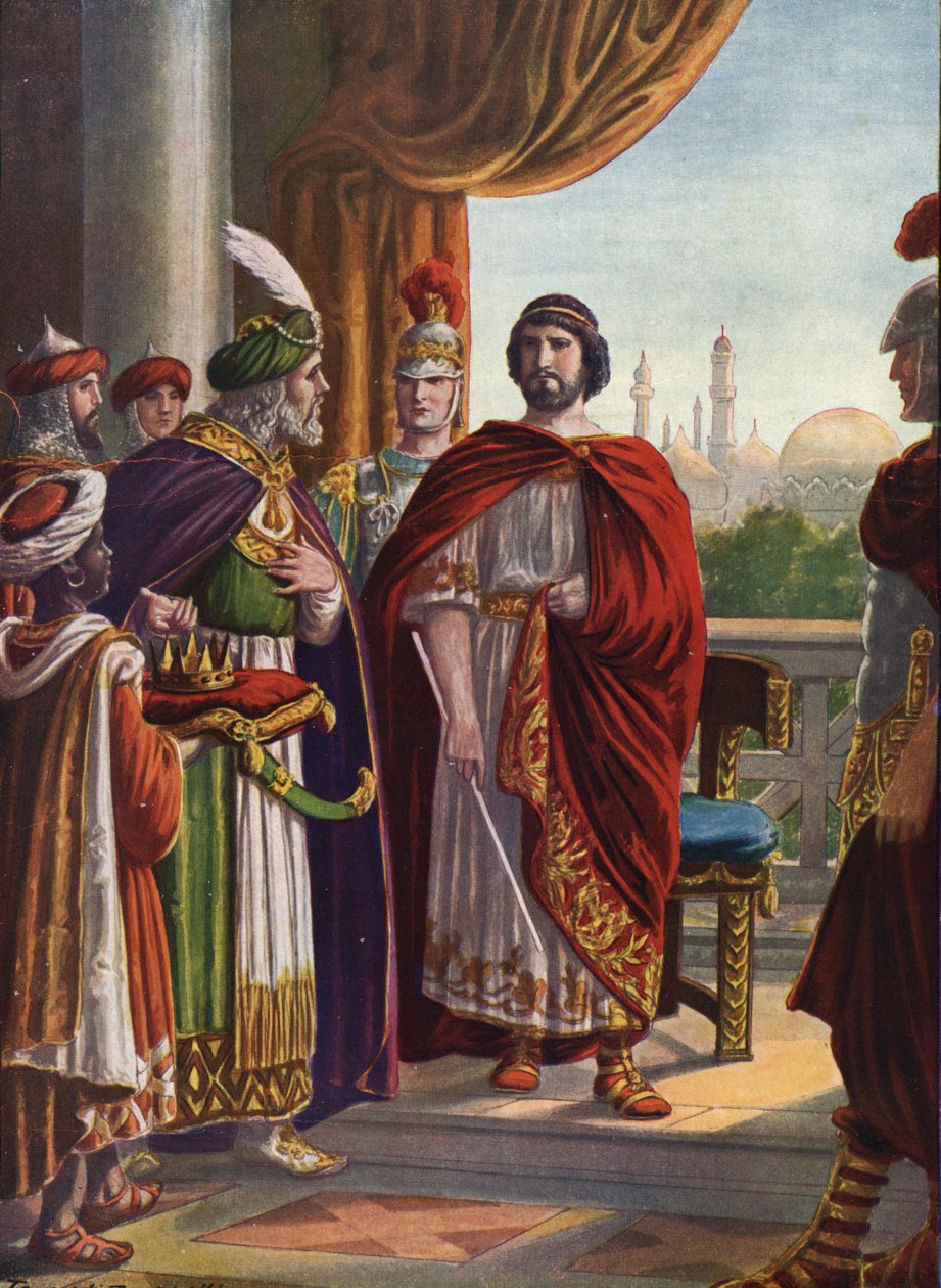 Római ókor: Julianus hitehagyott császár (Julian filozófus vagy II. Julianus), akit II. Shapur perzsa király győzött i.sz. 363-ban”” (Julianus hitehagyott római császár (Julianus, a filozófus) és II. Shapur perzsa királya, i.sz. 363) Illusztráció: Tancre alkotó: Tancredi Scarpelli