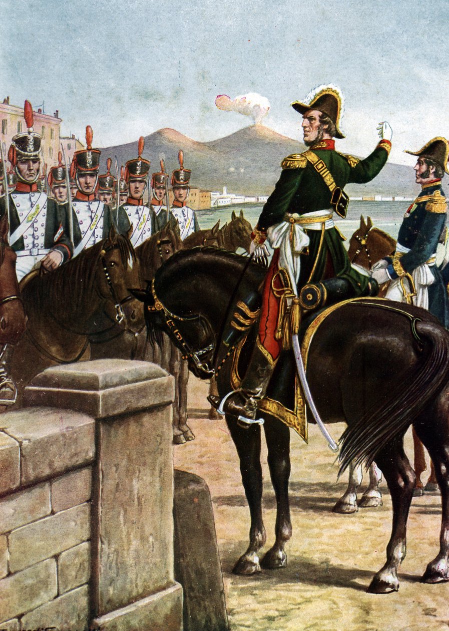 Felkelés a Két Szicília Királyságában (1820): „” A katonai Guglielmo Pepe 1820-ban az olaszországi Nápolyban feldúlta csapatait - (Guglielmo Pepe olasz hazafi a nápolyi Ponte della Maddalenán a forradalmi mozgalom idején alkotó: Tancredi Scarpelli