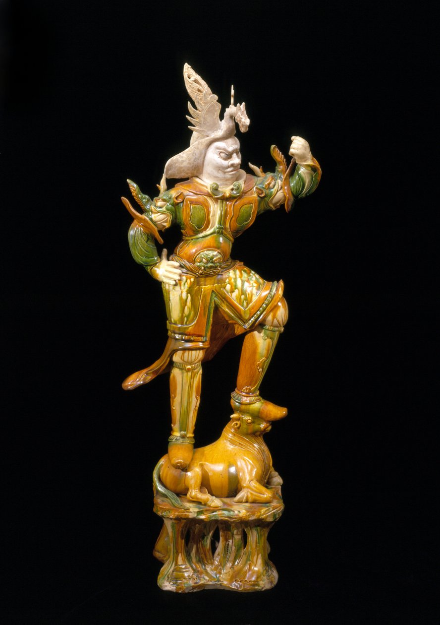 Guardian figura (Lokapala), 618-906 (3 színű mázzal ellátott cserépedény) alkotó: Tang Dynasty Chinese School