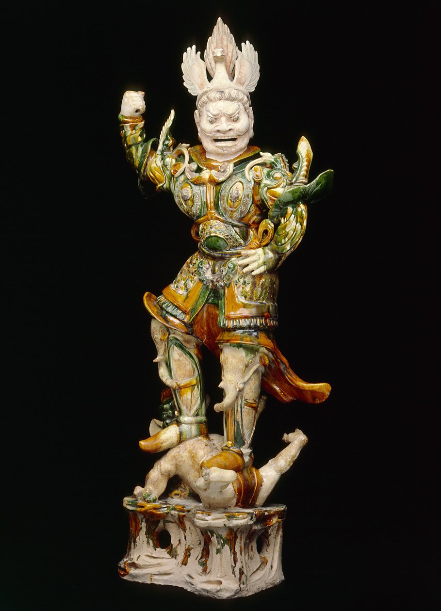 Lokapala (Mennyei Őrző), 8. század eleje (3 színű (sancai) ólommázzal ellátott kőedény) alkotó: Tang Dynasty Chinese School
