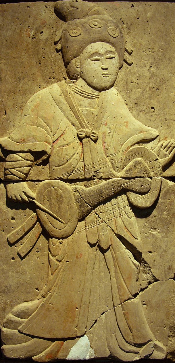Terrakotta sztélé zenésszel, Tang-dinasztia alkotó: Tang Dynasty Chinese School