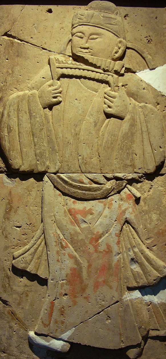 Terrakotta sztélé zenésszel, Tang-dinasztia alkotó: Tang Dynasty Chinese School