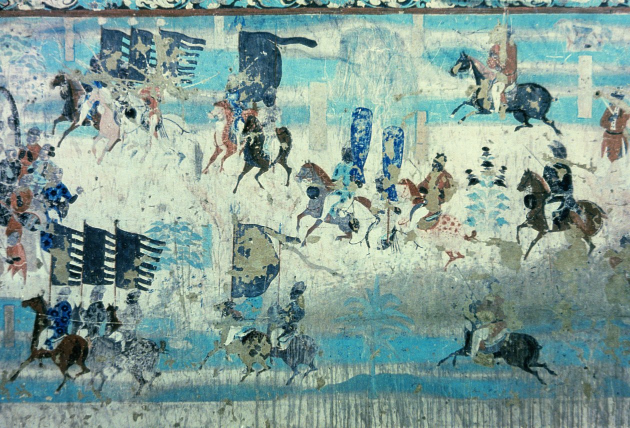 Zhang Yichao, Nyugat-Gansu kormányzója a tibetiek elleni harcban, Tang-dinasztia, 850-907 (falfestmény) alkotó: Tang Dynasty Chinese School