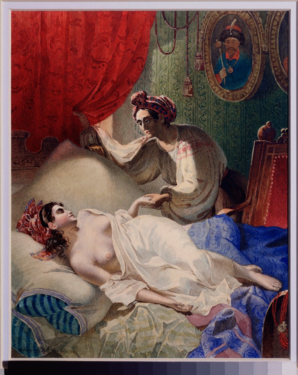 Illusztráció Alekszandr Puskin (1799-1837) „Poltava” című verséhez. Tarasz Grigorjevics Sevcsenko (Sevcsenko) (1814-1861) munkája, akvarell, tus és arany papíron alkotó: Taras Grigoryevich Shevchenko