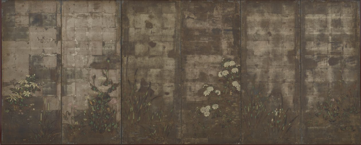 Az évszakok virágai, paravánok (hatpaneles), 1600-30 (papíron ezüst feletti szín) alkotó: Tawaraya Sotatsu