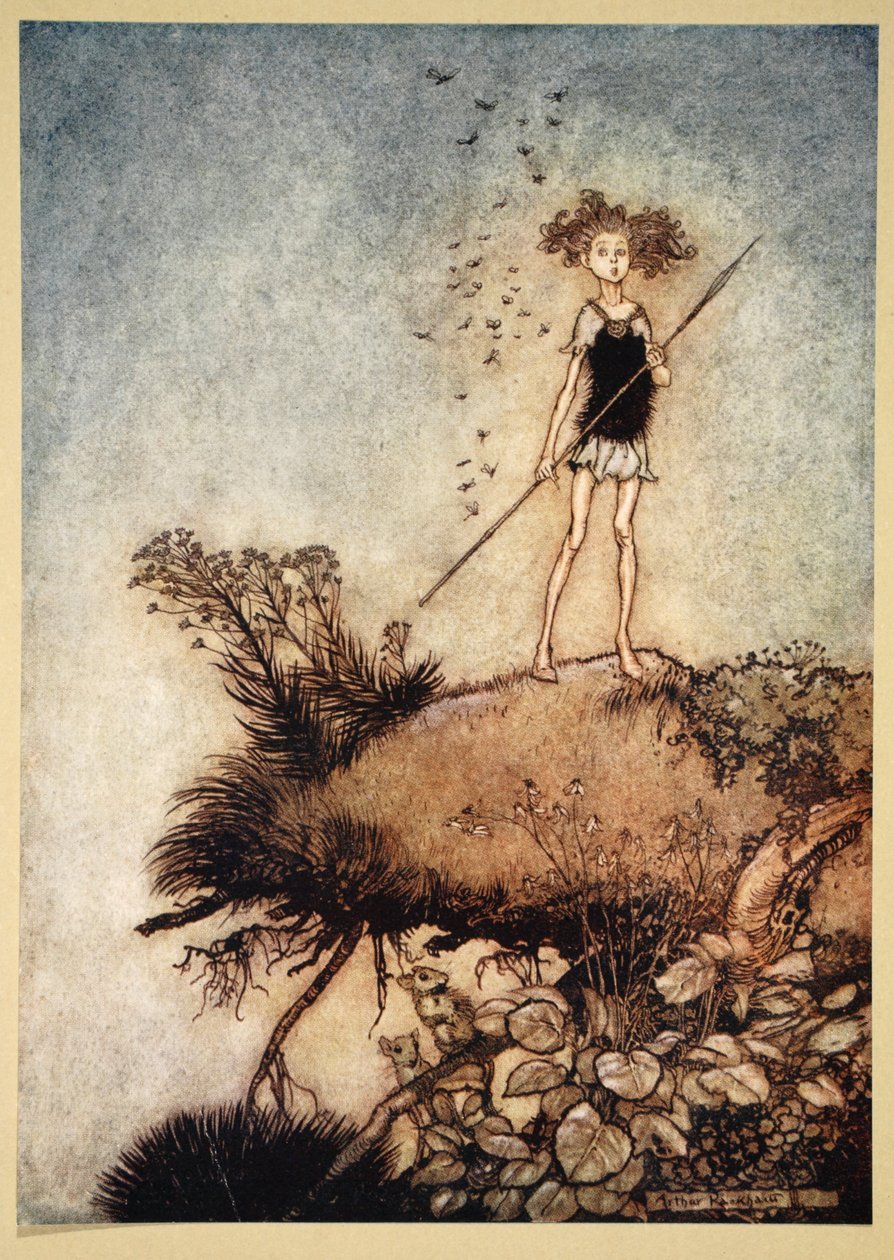 Egy zárkózott őrszem, William Shakespeare „Szentáni éjszakai álom” című illusztrációja, 1908 alkotó: Tawaraya Sotatsu