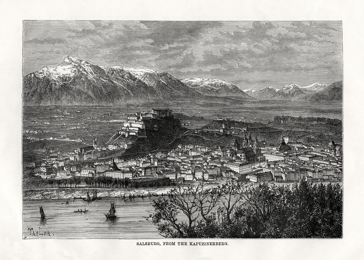 Salsburg, a Kapuzinerbergből, Ausztriából, 19. század alkotó: Taylor