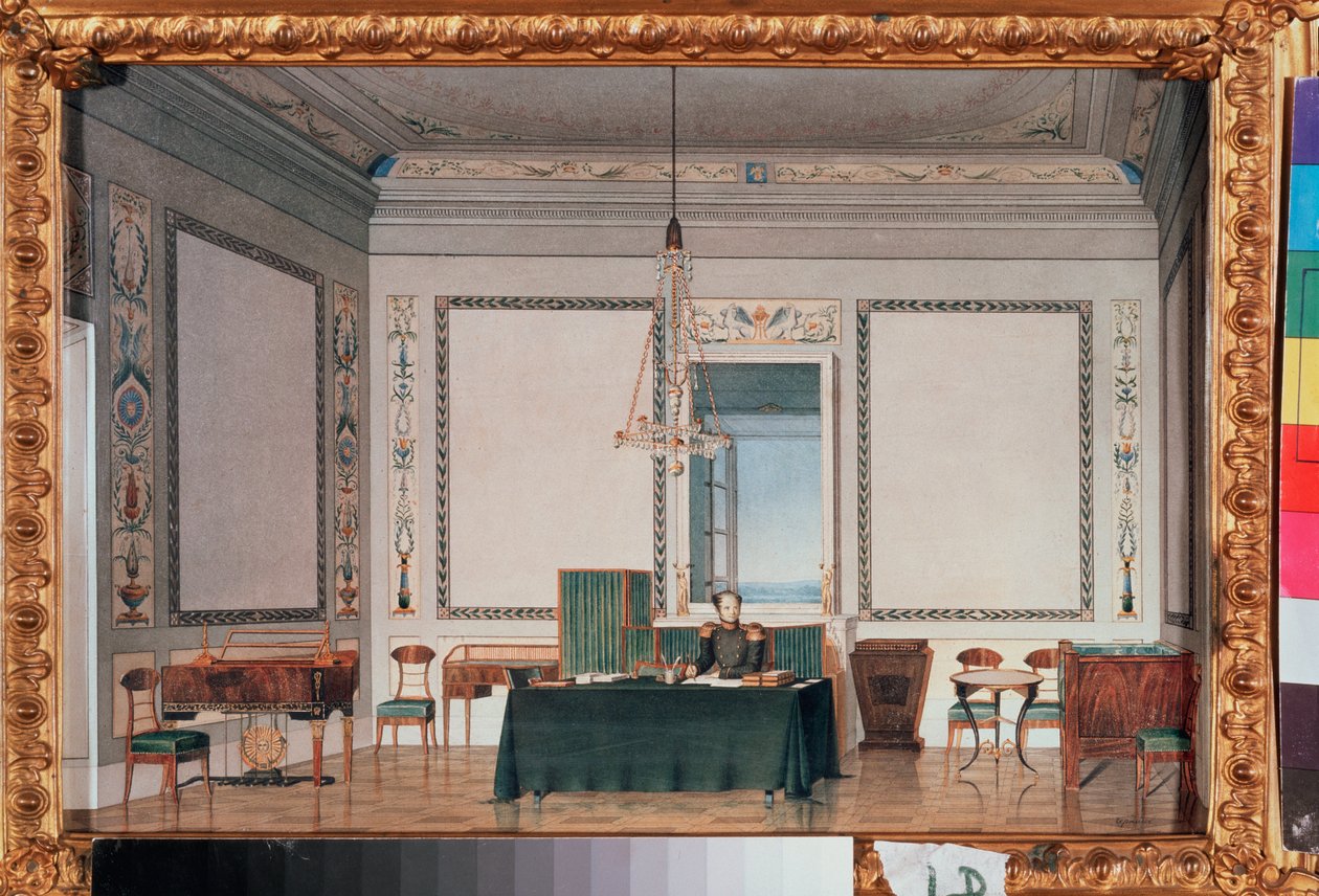 I. Sándor császár (1777-1825) a Téli Palota (Szentpétervár) dolgozószobájában - I. Sándor császár a Téli Palota dolgozószobájában - Csernik munkája, akvarell papíron alkotó: Tchernik Tchernik