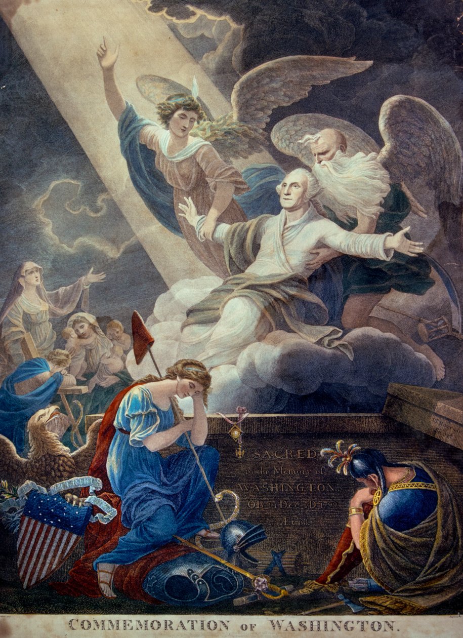 Színes metszet George Washington dicsőségéről, melyet az Idő és a Halhatatlanság az égbe emelt, Philadelphiában készült, 1799 körül (metszet) (fénykép) alkotó: Ted Spiegel