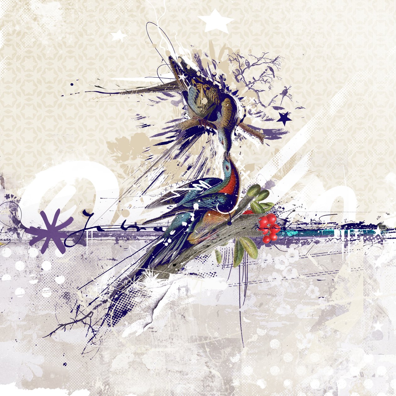 Cherry Blossom Birds, 2018 (kollázs, vászon) alkotó: Teis Albers