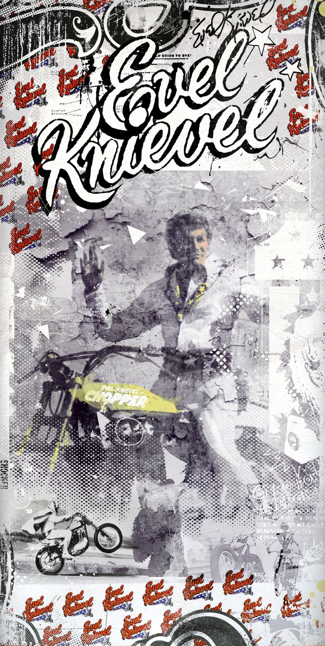 Evel Knievel, 2015 (kollázs, vászon) alkotó: Teis Albers
